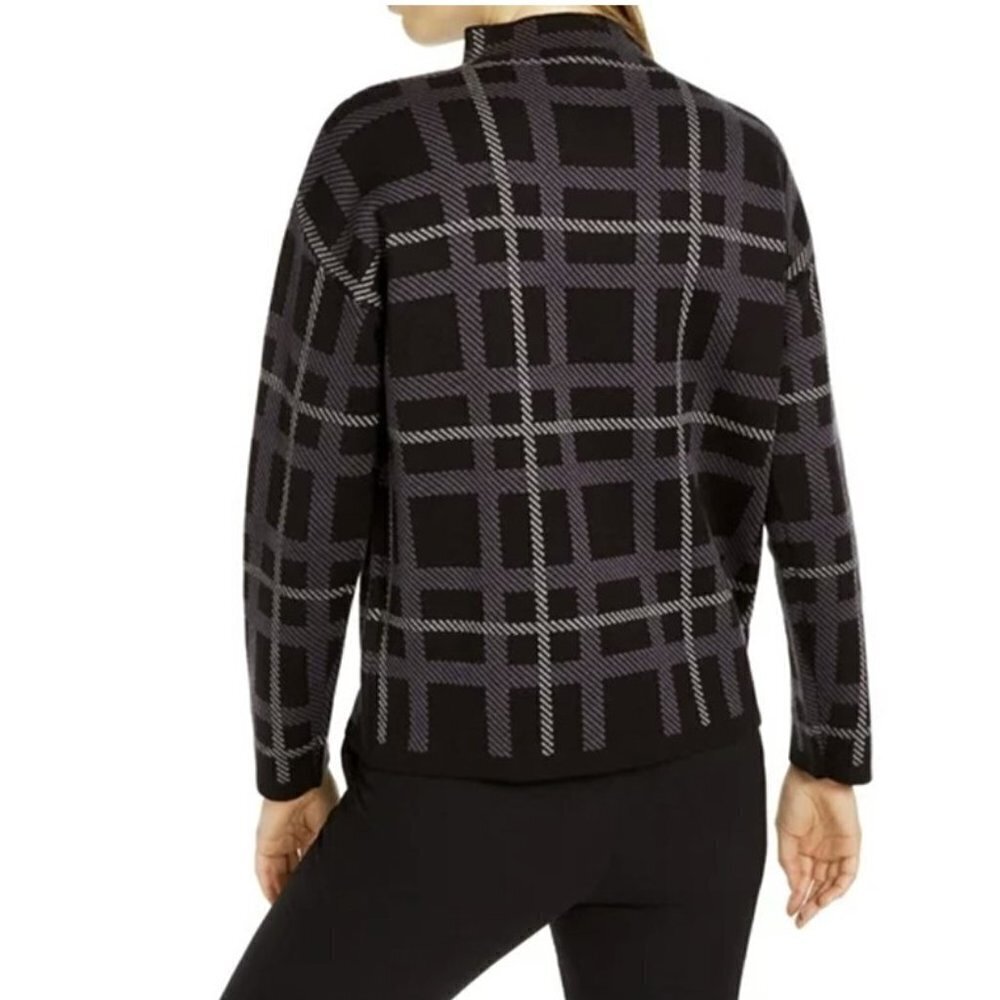 Anne Klein Long Sleeve Black Plaid Mock Neck Sweater Top NEW - Picture 8 of 9